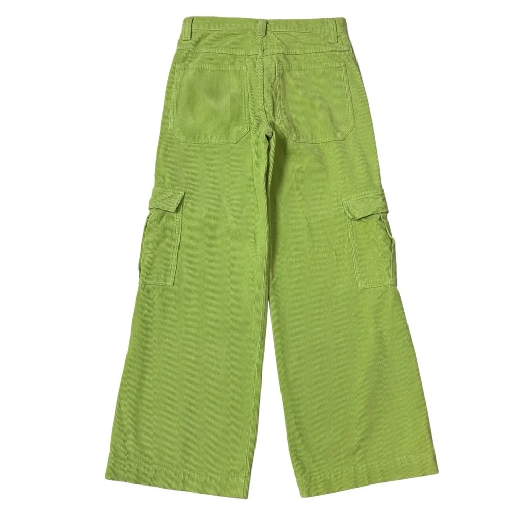 {Brandy Melville x John Galt} Lime Green Corduroy Wide Relaxed Baggy Cargo Pants - Picture 2 of 4
